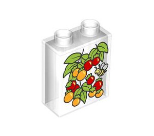 Duplo Transparent Brick 1 x 2 x 2 with Fruits and leaves and bee with Bottom Tube (15847 / 104383)