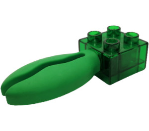 Duplo Transparent Green Brick 2 x 2 with bright green rubber claw (40697)