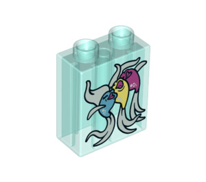 Duplo Transparentes Hellblau Stein 1 x 2 x 2 mit Fisch mit Unterrohr (15847 / 68248)