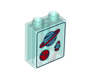 Duplo Bleu Clair Transparent Brique 1 x 2 x 2 avec Planets et Rockets avec tube inférieur (15847 / 25120)