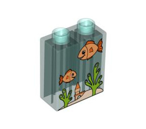 Duplo Transparent Light Blue Brick 1 x 2 x 2 with Two Fish in Aquarium without Bottom Tube (4066 / 54827)