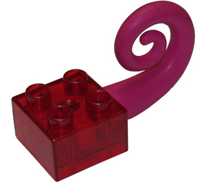 Duplo Transparent Red Brick 2 x 2 with spiral rubber tail