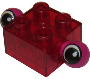Duplo Transparent Red Brick 2 x 2 with turning eye extensions