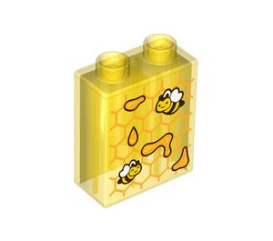 Duplo Transparentní žlutá Kostka 1 x 2 x 2 s Honeycomb a bees se spodní trubičkou (15847 / 105405)