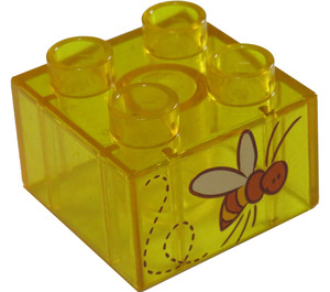 Duplo Transparent Yellow Brick 2 x 2 with Flying Bee (3437 / 93630)