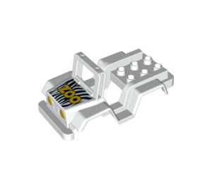 Duplo Vehicle Body for Jeep with Yellow Headlights with "Zoo" and zebra stripes (13856 / 98189)