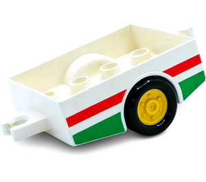 Duplo Vehicle Trailer with hitch ends and yellow rims with Hitch Ends and Green and Red Stripes (6505)