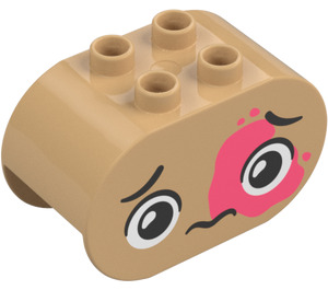 Duplo Beige Doux Brique 2 x 4 x 2 avec Extrémités arrondies avec Bruised Face (6448 / 105453)