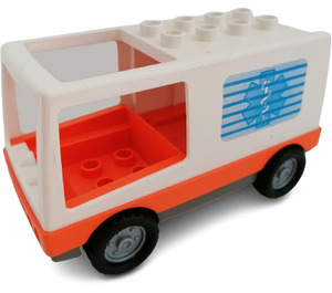 Duplo Wit Ambulance met Oranje Basis (zonder Deur)