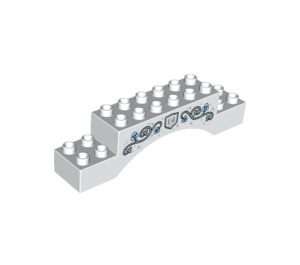 Duplo White Arch Brick 2 x 10 x 2 with Silver Leaves and Vines with Blue Flowers (28931 / 51704)
