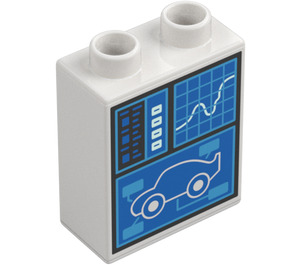 Duplo Bílá Kostka 1 x 2 x 2 s Auto a Charts se spodní trubičkou (15847 / 107019)