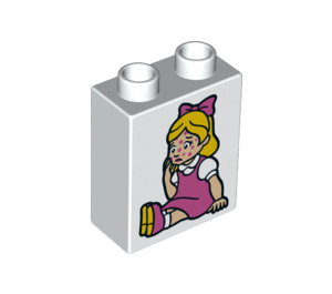 Duplo White Brick 1 x 2 x 2 with Female Child with Spots on Face with Bottom Tube (15847 / 20915)