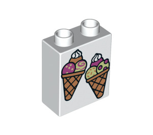 Duplo blanc Brique 1 x 2 x 2 avec Crème glacée Cones sans tube à l'intérieur (4066 / 19361)