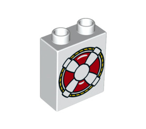 Duplo White Brick 1 x 2 x 2 with life buoy with Bottom Tube (15847 / 26289)