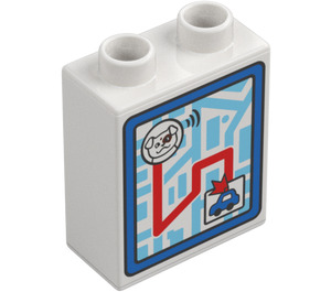 Duplo White Brick 1 x 2 x 2 with Navigation Screen with Blue Frame with Bottom Tube (15847 / 81389)