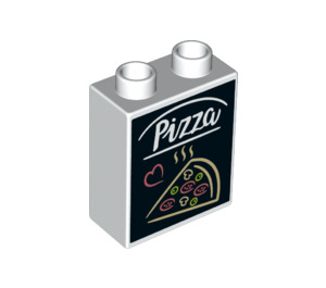 Duplo hvid Klods 1 x 2 x 2 med Pizza Slice Dekoration med bundrør (15847 / 66010)