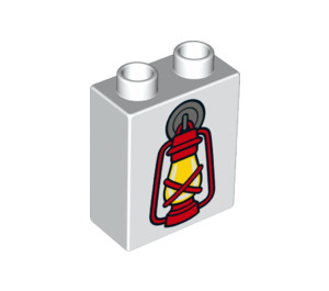 Duplo White Brick 1 x 2 x 2 with red lantern with Bottom Tube (15847 / 36973)