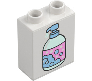 Duplo Bílá Kostka 1 x 2 x 2 s Soap Dispenser se spodní trubičkou (15847 / 104356)