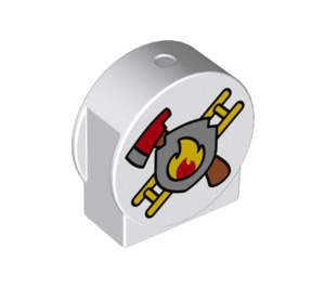 Duplo Wit Steen 1 x 3 x 2 met Rond Top met Brand logo met uitgesneden zijkanten (14222 / 43671)