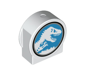 Duplo White Brick 1 x 3 x 2 with Round Top with Jurassic World Logo with Cutout Sides (14222 / 38243)