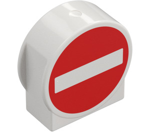 Duplo White Brick 1 x 3 x 2 with Round Top with No entry sign with Cutout Sides (14222 / 46520)