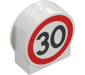 Duplo White Brick 1 x 3 x 2 with Round Top with Speed Limit 30 with Cutout Sides (10226 / 14222)