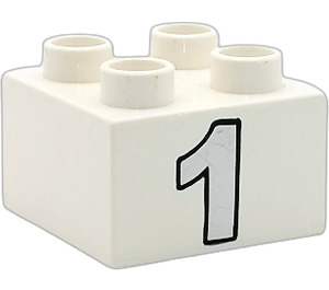 Duplo Weiß Stein 2 x 2 mit "1" (43047 / 50464)