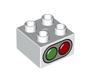 Duplo White Brick 2 x 2 with Red and Green Traffic Lights (3437 / 77945)