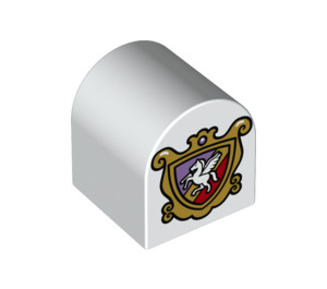 Duplo White Brick 2 x 2 x 2 with Curved Top with Coat of Arms Flying Horse (3664 / 19365)