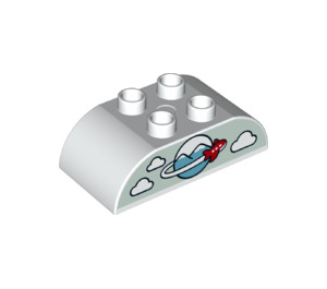 Duplo Bianco Mattoncino 2 x 4 con Curvo Lati con Aereo Circling Mountains con Clouds (79993 / 98223)