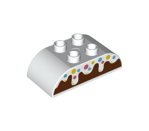 Duplo Wit Steen 2 x 4 met Gebogen Sides met Chocolate cake (66024 / 98223)