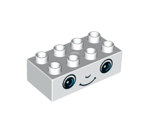 Duplo White Brick 2 x 4 with Smiling Face with Blue Eyes (3011 / 25198)