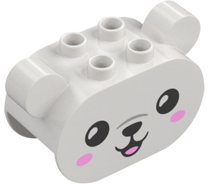 Duplo White Brick 2 x 4 x 2.5 Curved with Ears and Bear (84811)