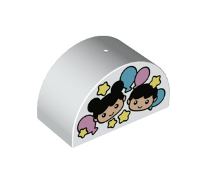Duplo White Brick 2 x 4 x 2 with Curved Top with Balloons, stars, Girl and Boy  (31213 / 74843)