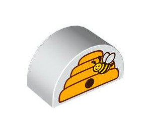 Duplo White Brick 2 x 4 x 2 with Curved Top with Bee Hive (31213 / 101582)