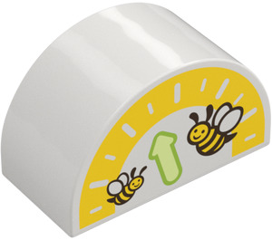 Duplo White Brick 2 x 4 x 2 with Curved Top with Bees and Arrow (31213 / 101571)