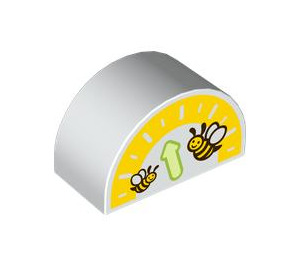 Duplo White Brick 2 x 4 x 2 with Curved Top with Bees and Arrow (31213 / 101571)