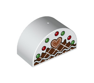 Duplo White Brick 2 x 4 x 2 with Curved Top with Gingerbread Heart (1350 / 31213)