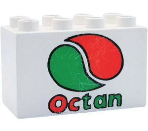 Duplo White Brick 2 x 4 x 2 with Octan Logo (31111)