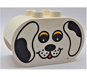 Duplo White Brick 2 x 4 x 2 with Rounded Ends with Dog Face (6448)