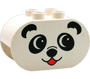 Duplo White Brick 2 x 4 x 2 with Rounded Ends with Panda Face with Red Tongue (6448)
