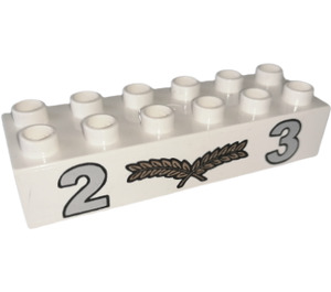 Duplo White Brick 2 x 6 with Numbers 2, 3 and Center Gold Laurels (2300 / 50463)