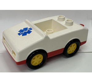 Duplo White Car with 4 studs as seat with Red Base and EMT Star (2235)