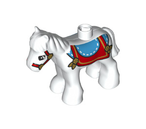 Duplo White Foal with Blue saddle and red blanket and bridle (26390 / 37295)