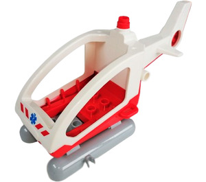 Duplo Wit Helikopter met Cabin, Rood Basis en EMT Ster van Life (16363 / 47425)