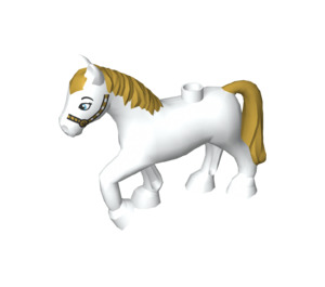 Duplo Weiß Pferd mit Gold Mane und Bridle (1376 / 26137)
