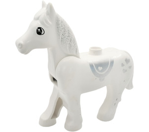 Duplo White Horse with Movable Head with Silver Hearts