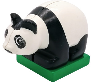 Duplo White Panda Cub on Green Base (Eyes Looking Left)