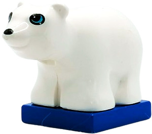 Duplo White Polar Bear on Blue Base Round Eyes (2334)