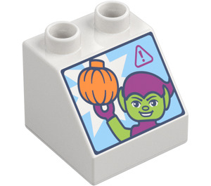 Duplo Blanc Pente 2 x 2 x 1.5 (45°) avec Elfe et Citrouille (6474)